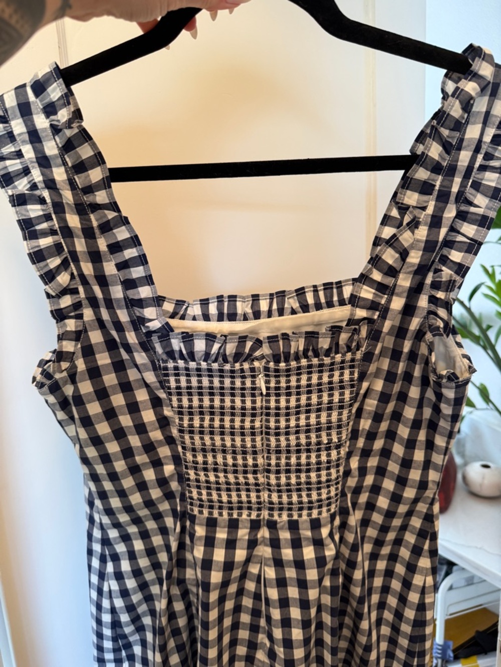 J.Crew Navy Gingham Ruffle Mini Dress - Picture 2 of 5